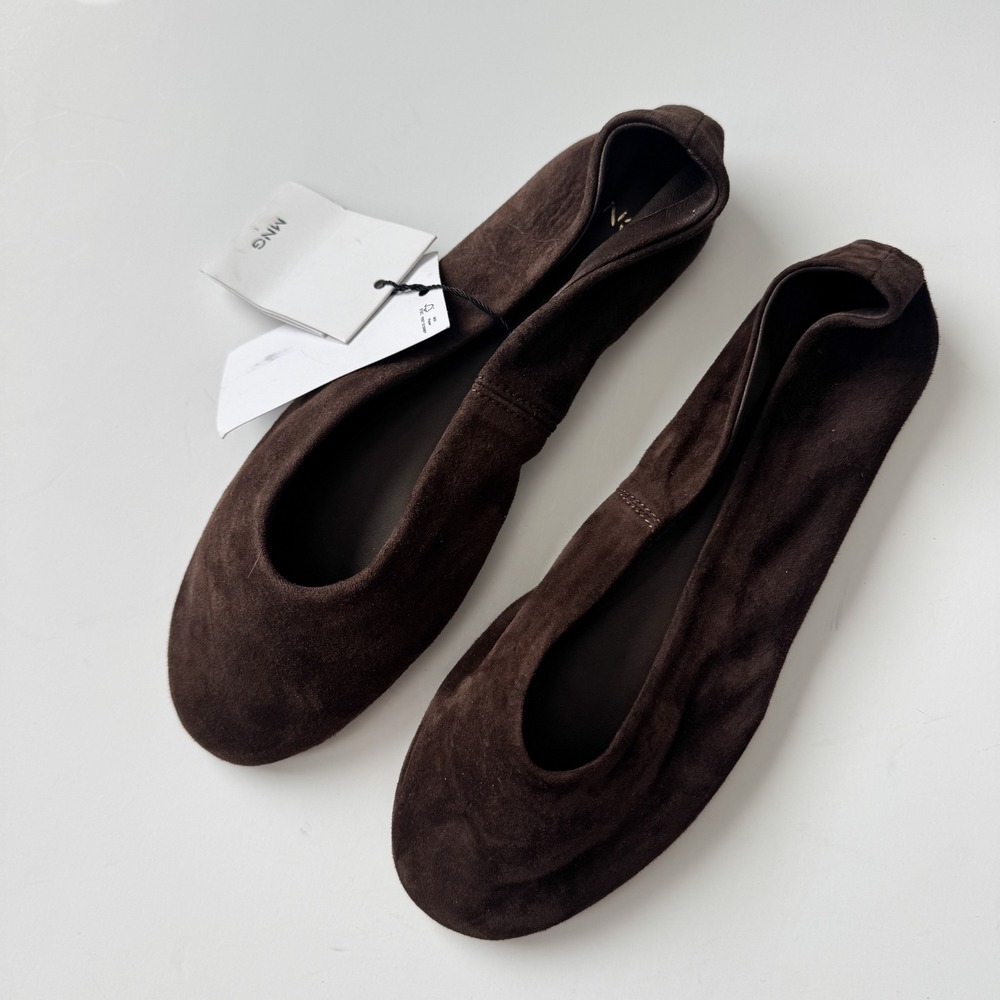 MNG Brown Suede Ballet Flats Leather Minimalist Slip On Shoes Size 35/5 NWT - Picture 4 of 7